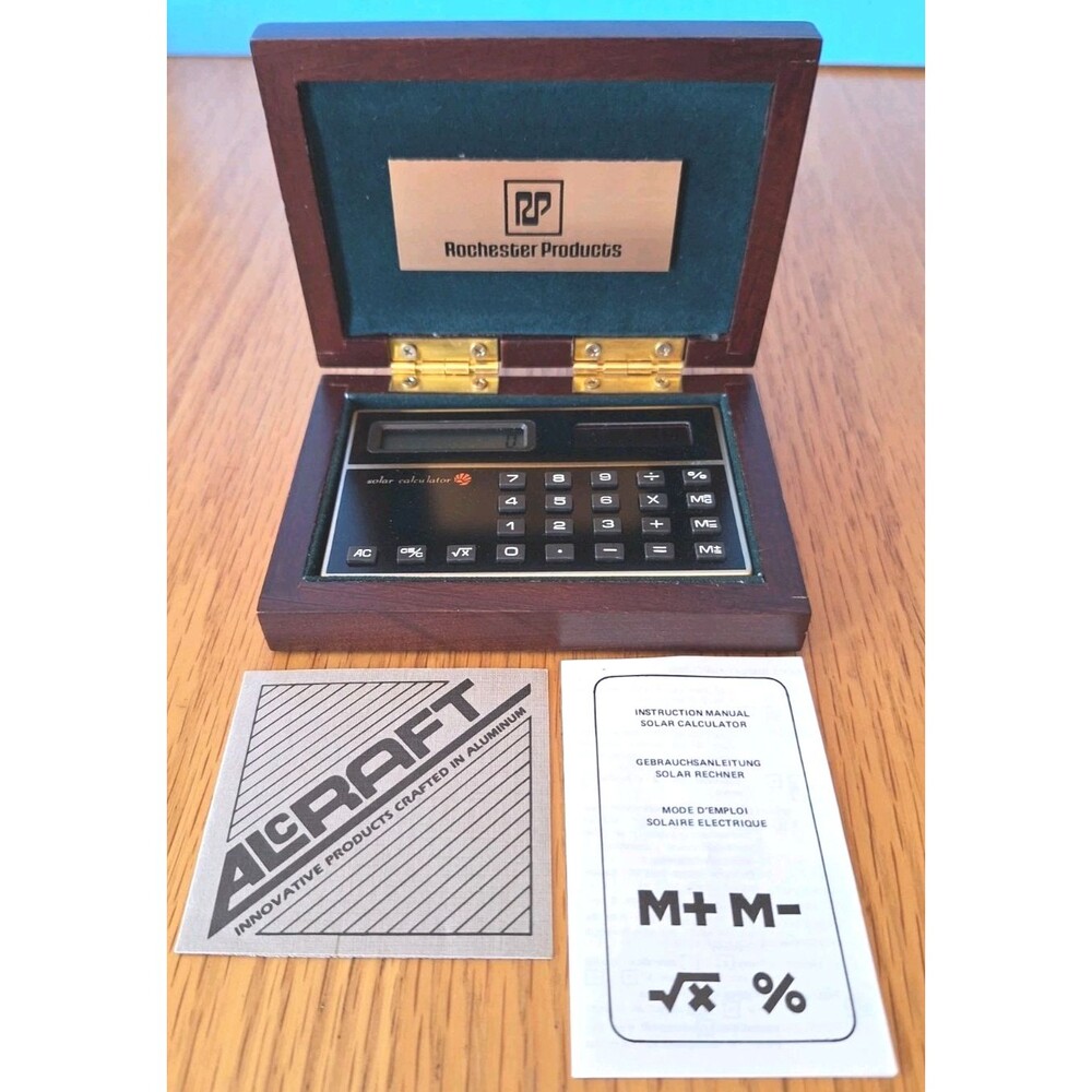 Vintag Alcraft Calculator In Wood Box Solar Power Rochester Products Promotional